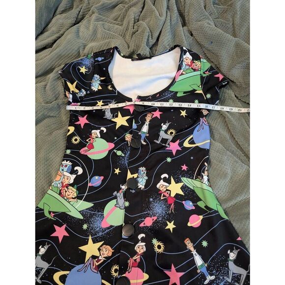 Dolls Kill x Hanna Barbera Jettisons Cosmic Black Print Button Up Dress Womens M - Picture 3 of 6